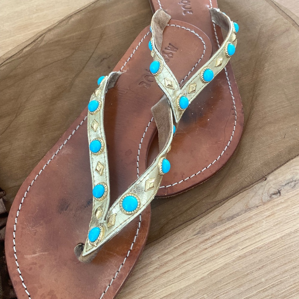 Mystique  Gold  and Turquoise Sandals with Bohemian Design